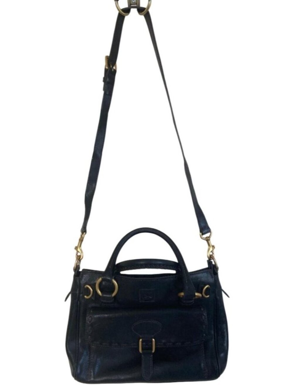 Vintage Dooney & Bourke Black Leather Satchel Crossbody Brass Hardware Y2k